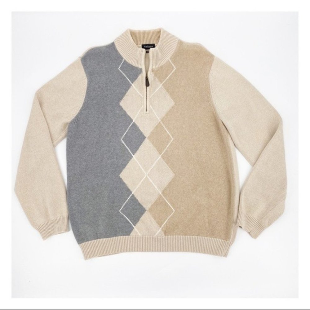 Van Heusen Studio Quarter Zip Argyle Sweater Large